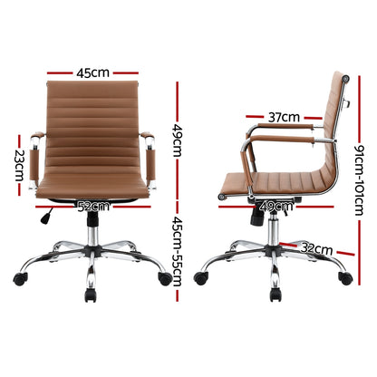 Artiss Office Chair Conference Chairs PU Leather Mid Back Brown-Furniture &gt; Bar Stools &amp; Chairs &gt; Gaming Chairs-PEROZ Accessories