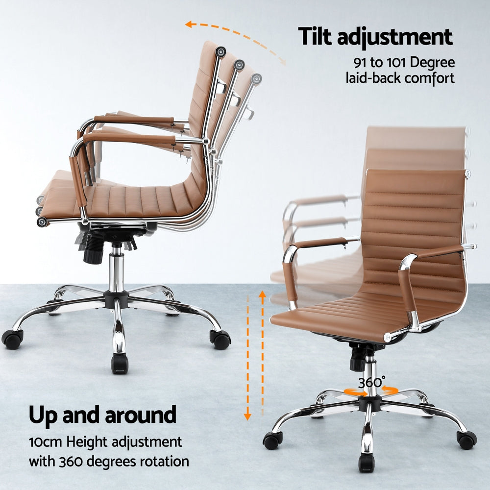 Artiss Office Chair Conference Chairs PU Leather Mid Back Brown-Furniture &gt; Bar Stools &amp; Chairs &gt; Gaming Chairs-PEROZ Accessories