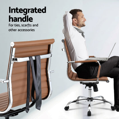 Artiss Office Chair Conference Chairs PU Leather Mid Back Brown-Furniture &gt; Bar Stools &amp; Chairs &gt; Gaming Chairs-PEROZ Accessories
