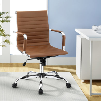 Artiss Office Chair Conference Chairs PU Leather Mid Back Brown-Furniture &gt; Bar Stools &amp; Chairs &gt; Gaming Chairs-PEROZ Accessories