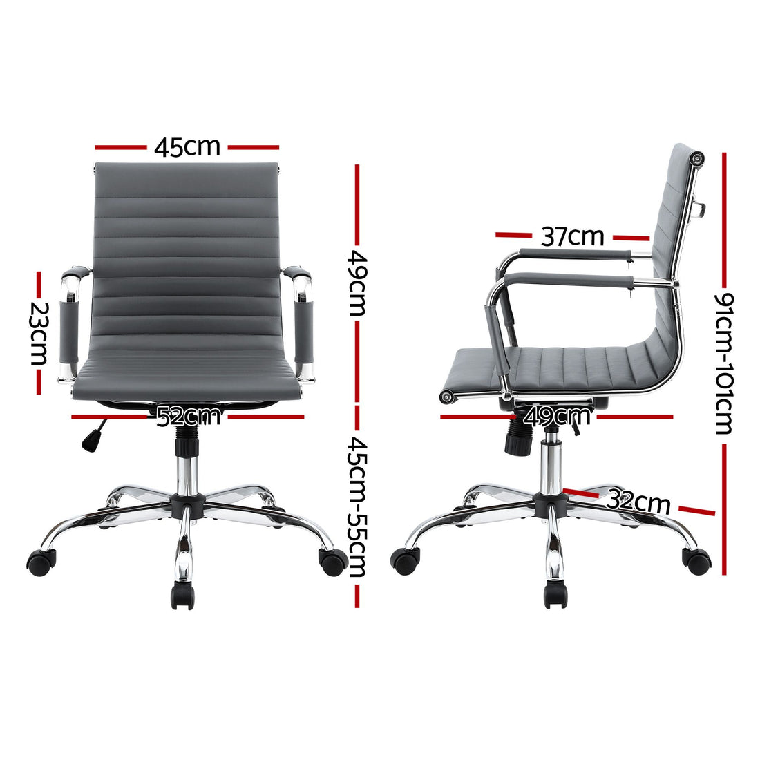 Artiss Office Chair Conference Chairs PU Leather Mid Back Grey-Furniture > Bar Stools &amp; Chairs > Gaming Chairs-PEROZ Accessories