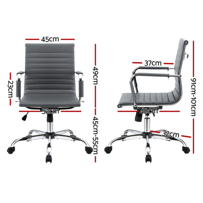 Artiss Office Chair Conference Chairs PU Leather Mid Back Grey-Furniture > Bar Stools &amp; Chairs > Gaming Chairs-PEROZ Accessories