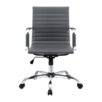 Artiss Office Chair Conference Chairs PU Leather Mid Back Grey-Furniture > Bar Stools &amp; Chairs > Gaming Chairs-PEROZ Accessories