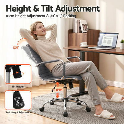 Artiss Office Chair Conference Chairs PU Leather Mid Back Grey-Furniture > Bar Stools &amp; Chairs > Gaming Chairs-PEROZ Accessories