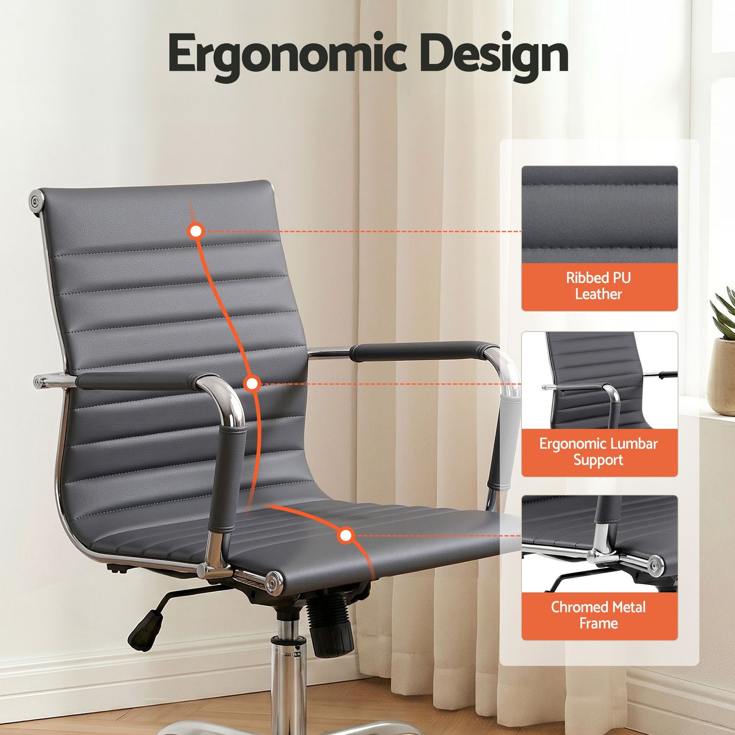 Artiss Office Chair Conference Chairs PU Leather Mid Back Grey-Furniture > Bar Stools &amp; Chairs > Gaming Chairs-PEROZ Accessories