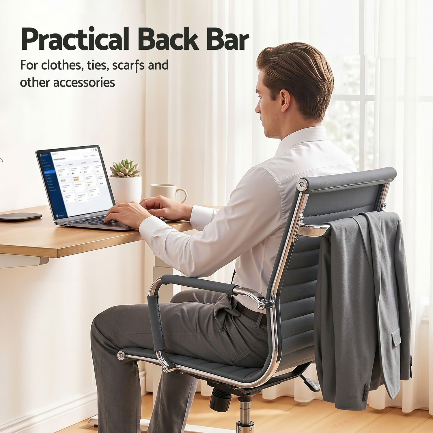 Artiss Office Chair Conference Chairs PU Leather Mid Back Grey-Furniture > Bar Stools &amp; Chairs > Gaming Chairs-PEROZ Accessories