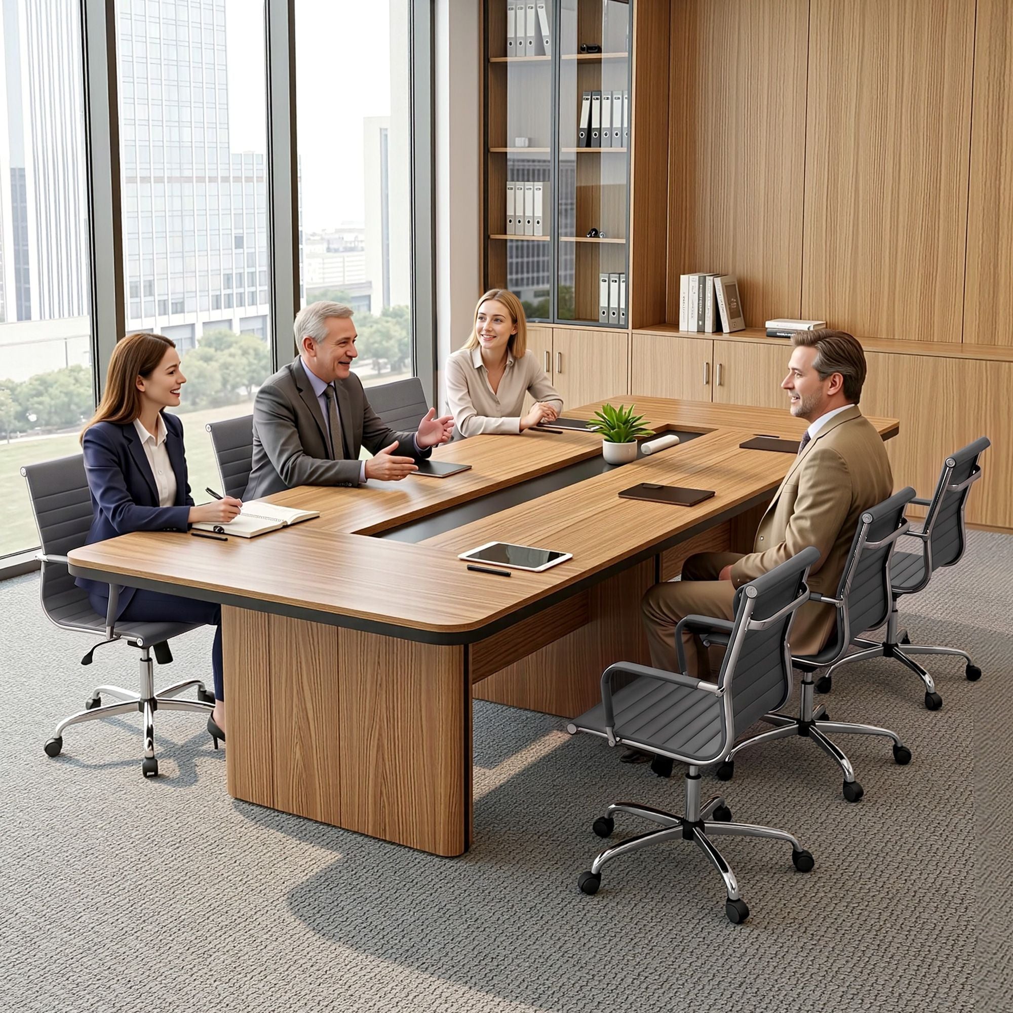 Artiss Office Chair Conference Chairs PU Leather Mid Back Grey-Furniture > Bar Stools &amp; Chairs > Gaming Chairs-PEROZ Accessories