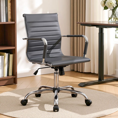 Artiss Office Chair Conference Chairs PU Leather Mid Back Grey-Furniture > Bar Stools &amp; Chairs > Gaming Chairs-PEROZ Accessories