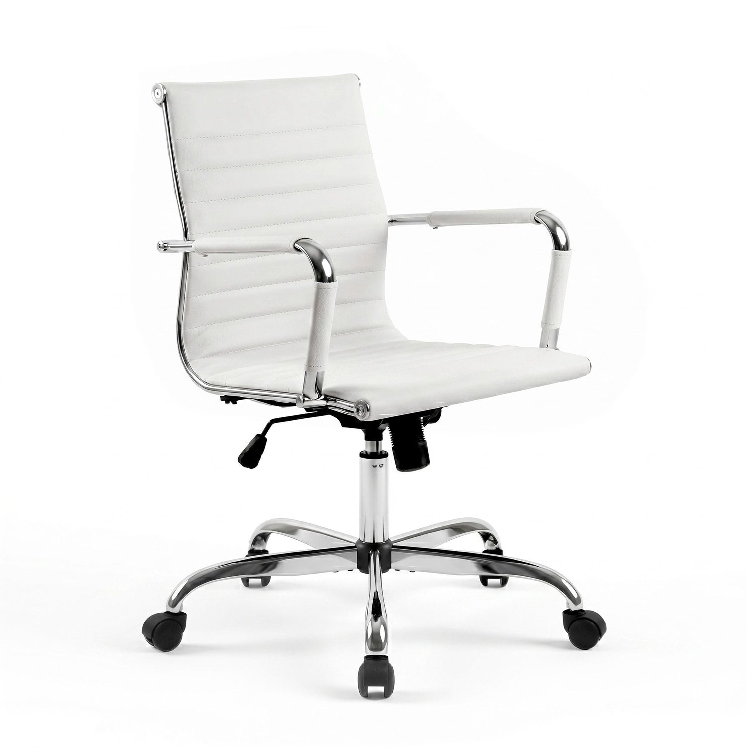Artiss Office Chair Conference Chairs PU Leather Mid Back White-Office Chairs-PEROZ Accessories