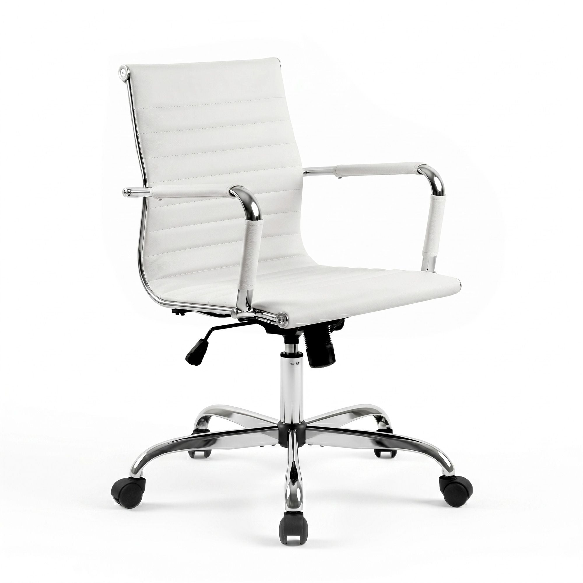Artiss Office Chair Conference Chairs PU Leather Mid Back White-Office Chairs-PEROZ Accessories