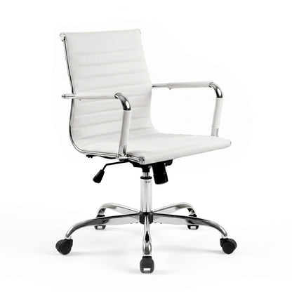 Artiss Office Chair Conference Chairs PU Leather Mid Back White-Office Chairs-PEROZ Accessories