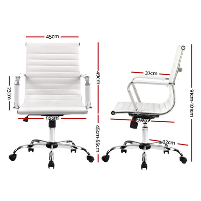 Artiss Office Chair Conference Chairs PU Leather Mid Back White-Office Chairs-PEROZ Accessories