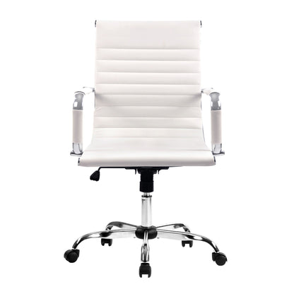 Artiss Office Chair Conference Chairs PU Leather Mid Back White-Office Chairs-PEROZ Accessories