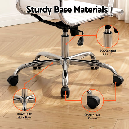 Artiss Office Chair Conference Chairs PU Leather Mid Back White-Office Chairs-PEROZ Accessories