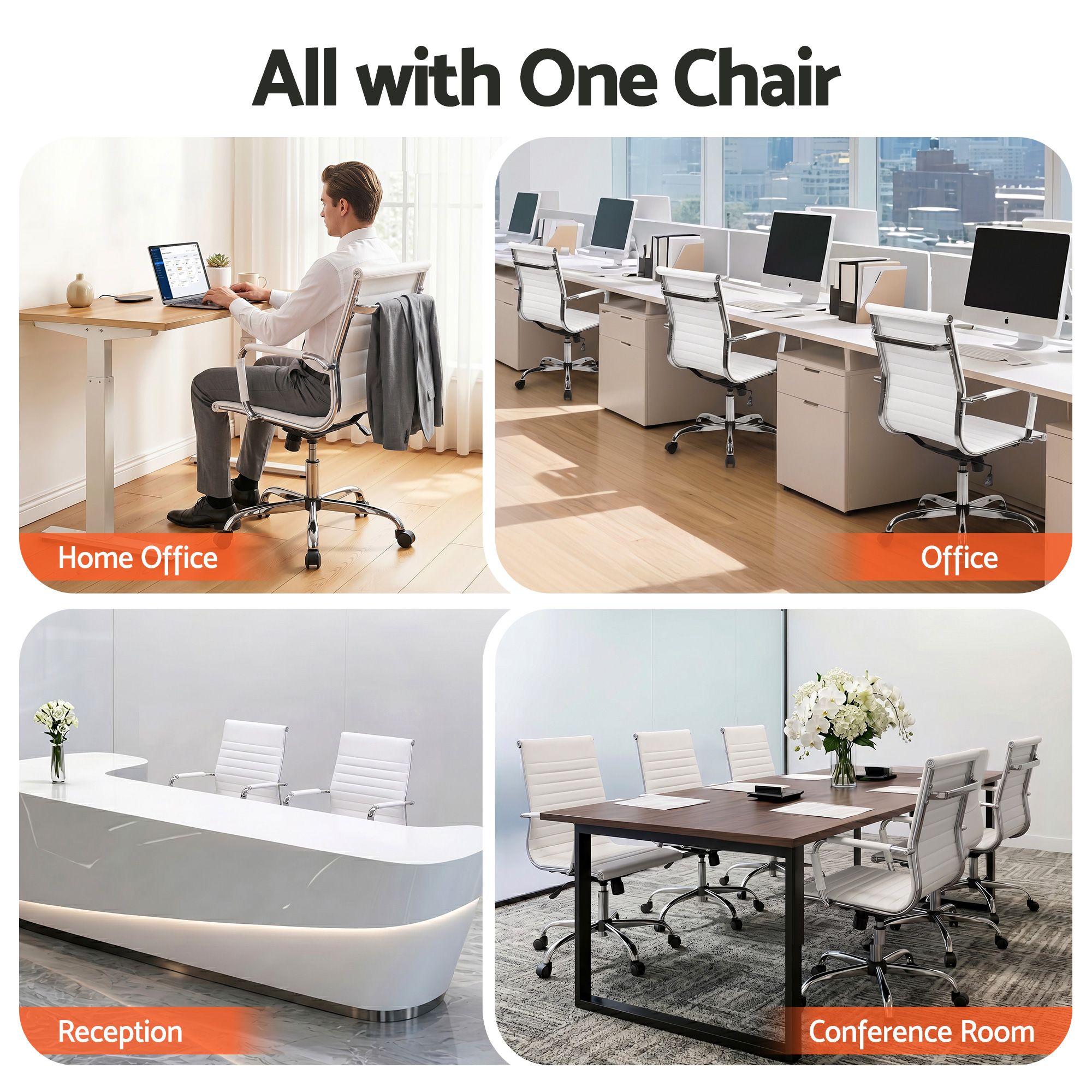 Artiss Office Chair Conference Chairs PU Leather Mid Back White-Office Chairs-PEROZ Accessories