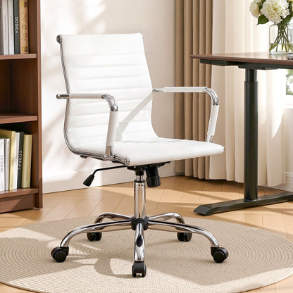 Artiss Office Chair Conference Chairs PU Leather Mid Back White-Office Chairs-PEROZ Accessories