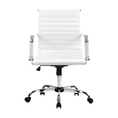 Artiss Office Chair Conference Chairs PU Leather Mid Back White-Office Chairs-PEROZ Accessories