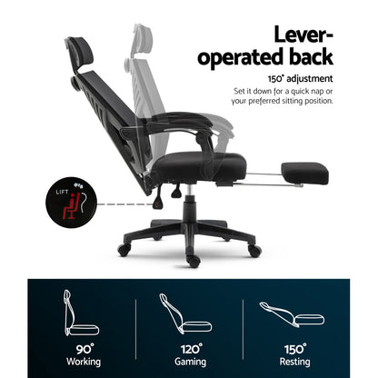 Artiss Mesh Office Chair Recliner Black-Office Chairs-PEROZ Accessories