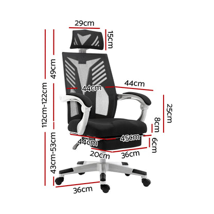 Artiss Mesh Office Chair Recliner Black White-Office Chairs-PEROZ Accessories