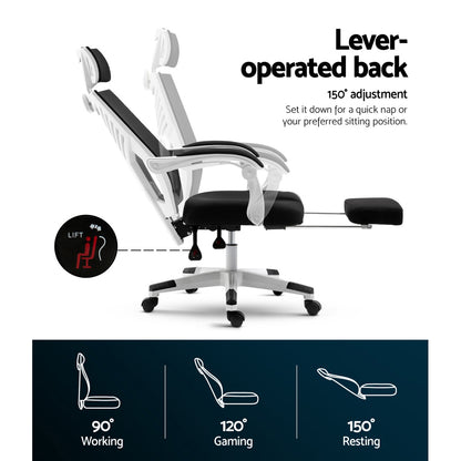 Artiss Mesh Office Chair Recliner Black White-Office Chairs-PEROZ Accessories