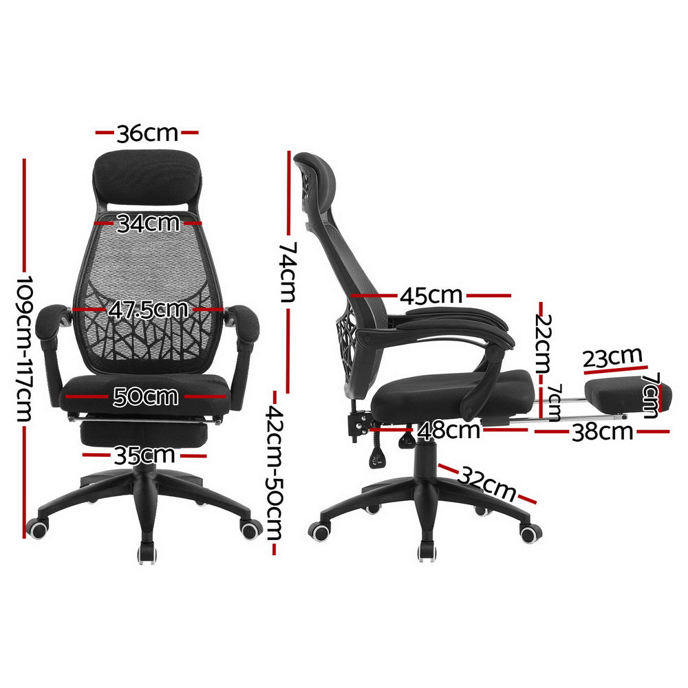 Artiss Mesh Office Chair Recliner Black-Office Chairs-PEROZ Accessories