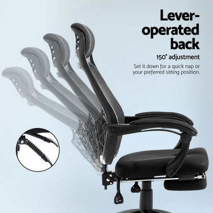 Artiss Mesh Office Chair Recliner Black-Office Chairs-PEROZ Accessories