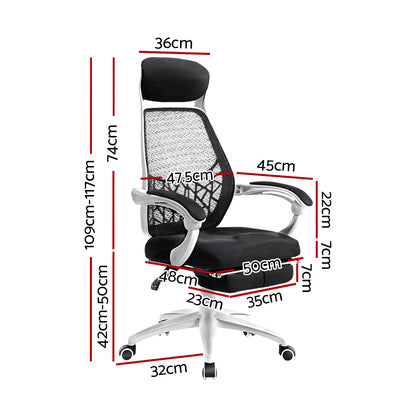 Artiss Mesh Office Chair Recliner Black White-Office Chairs-PEROZ Accessories