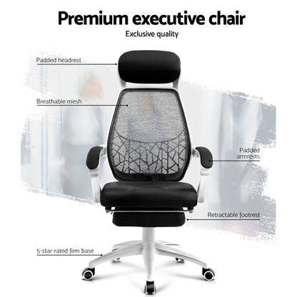 Artiss Mesh Office Chair Recliner Black White-Office Chairs-PEROZ Accessories