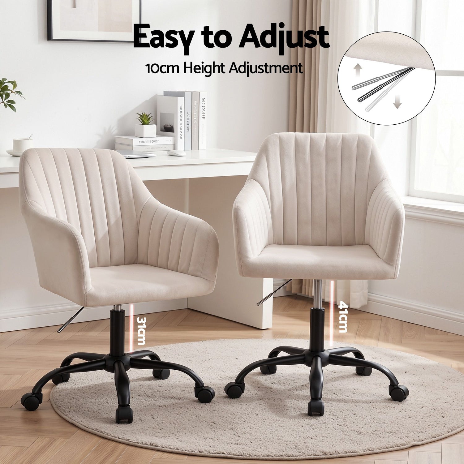 Artiss Office Chair Velvet Seat Cream-Furniture > Bar Stools &amp; Chairs-PEROZ Accessories