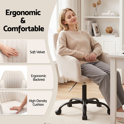 Artiss Office Chair Velvet Seat Cream-Furniture > Bar Stools &amp; Chairs-PEROZ Accessories