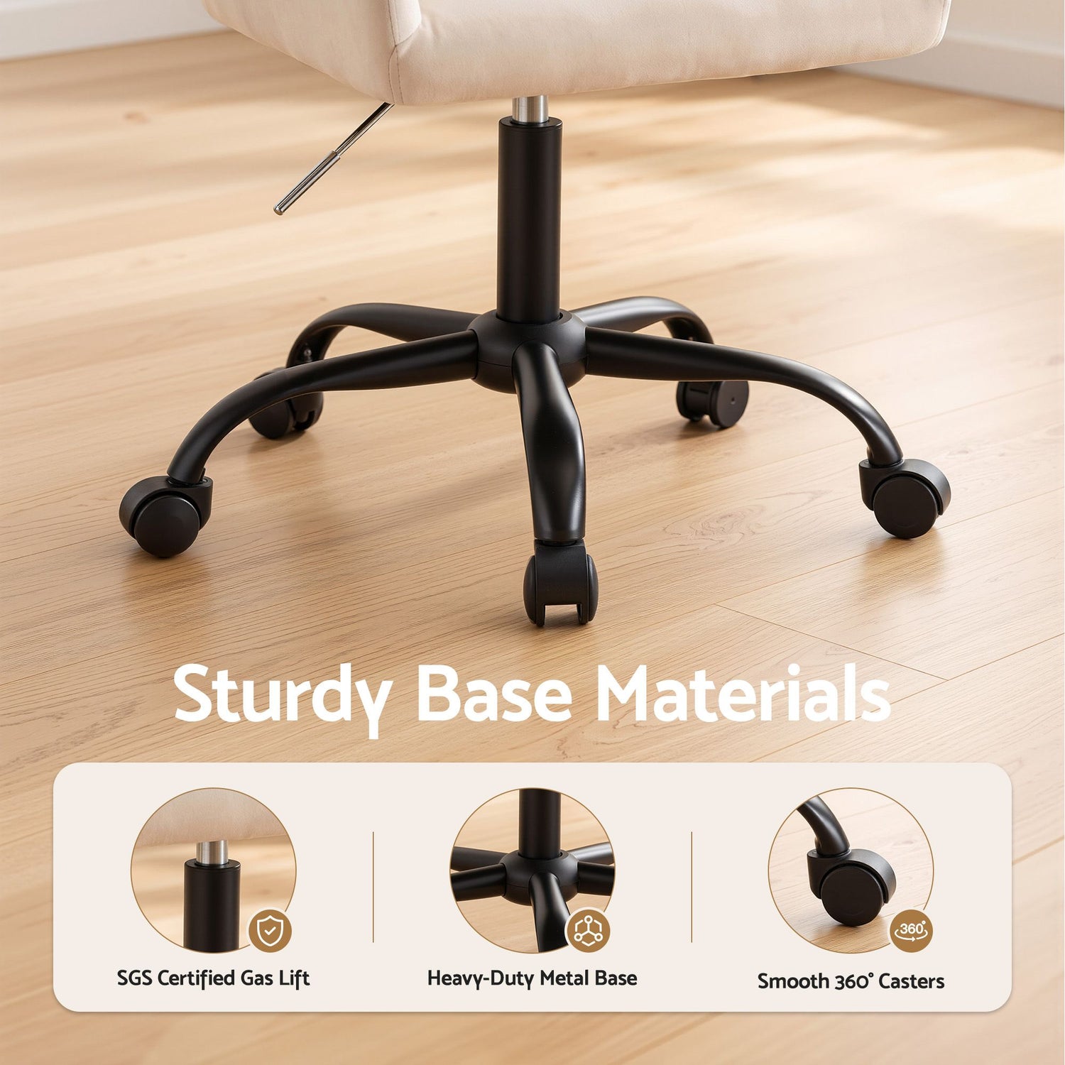 Artiss Office Chair Velvet Seat Cream-Furniture > Bar Stools &amp; Chairs-PEROZ Accessories