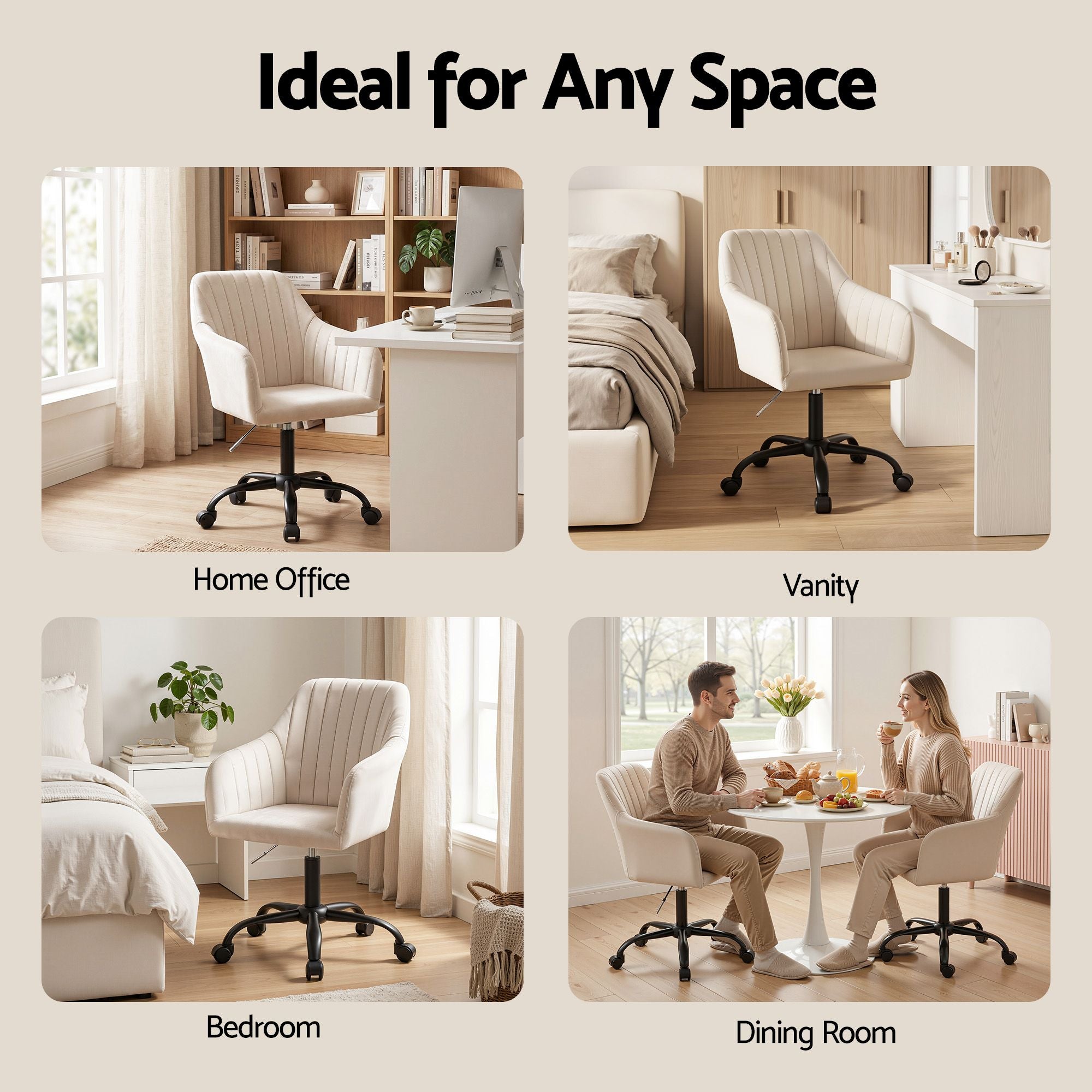 Artiss Office Chair Velvet Seat Cream-Furniture > Bar Stools &amp; Chairs-PEROZ Accessories