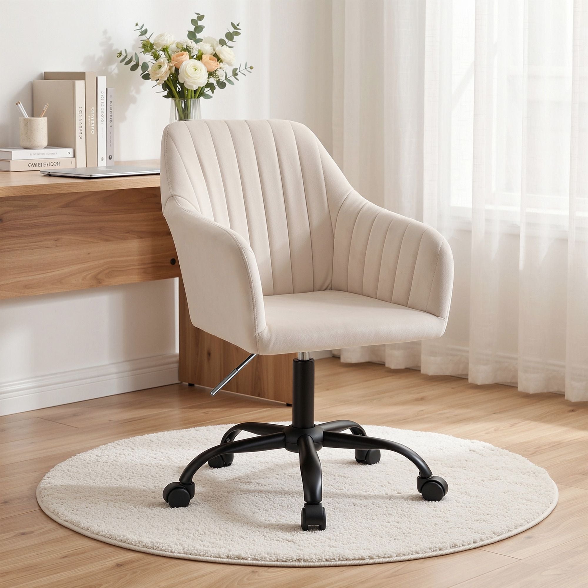 Artiss Office Chair Velvet Seat Cream-Furniture > Bar Stools &amp; Chairs-PEROZ Accessories