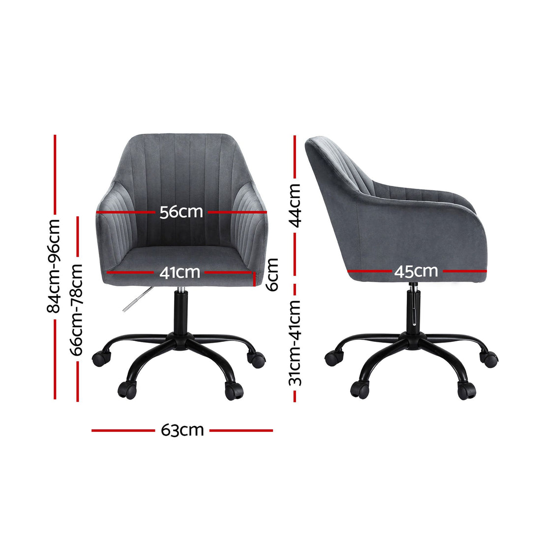 Artiss Office Chair Velvet Seat Dark Grey-Furniture > Bar Stools &amp; Chairs-PEROZ Accessories
