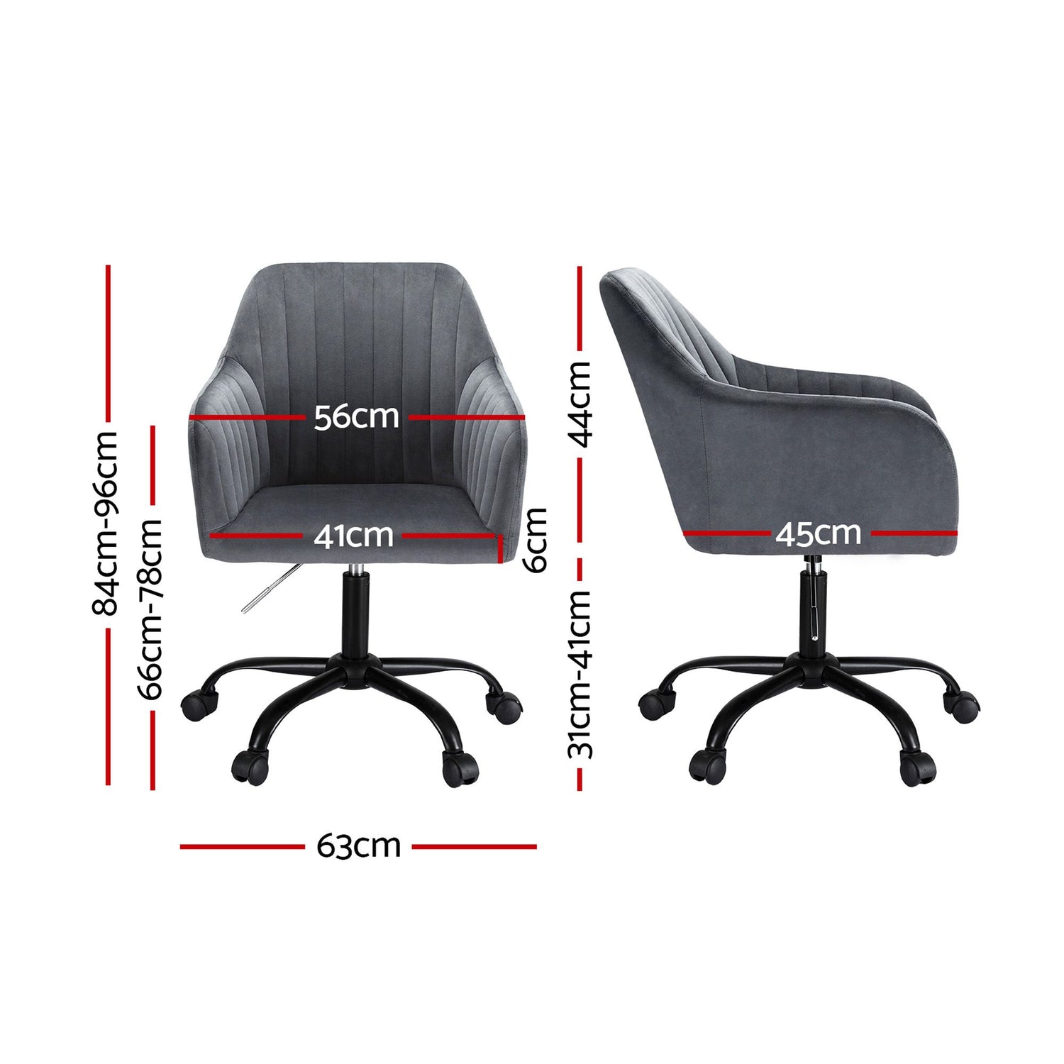 Artiss Office Chair Velvet Seat Dark Grey-Furniture > Bar Stools &amp; Chairs-PEROZ Accessories