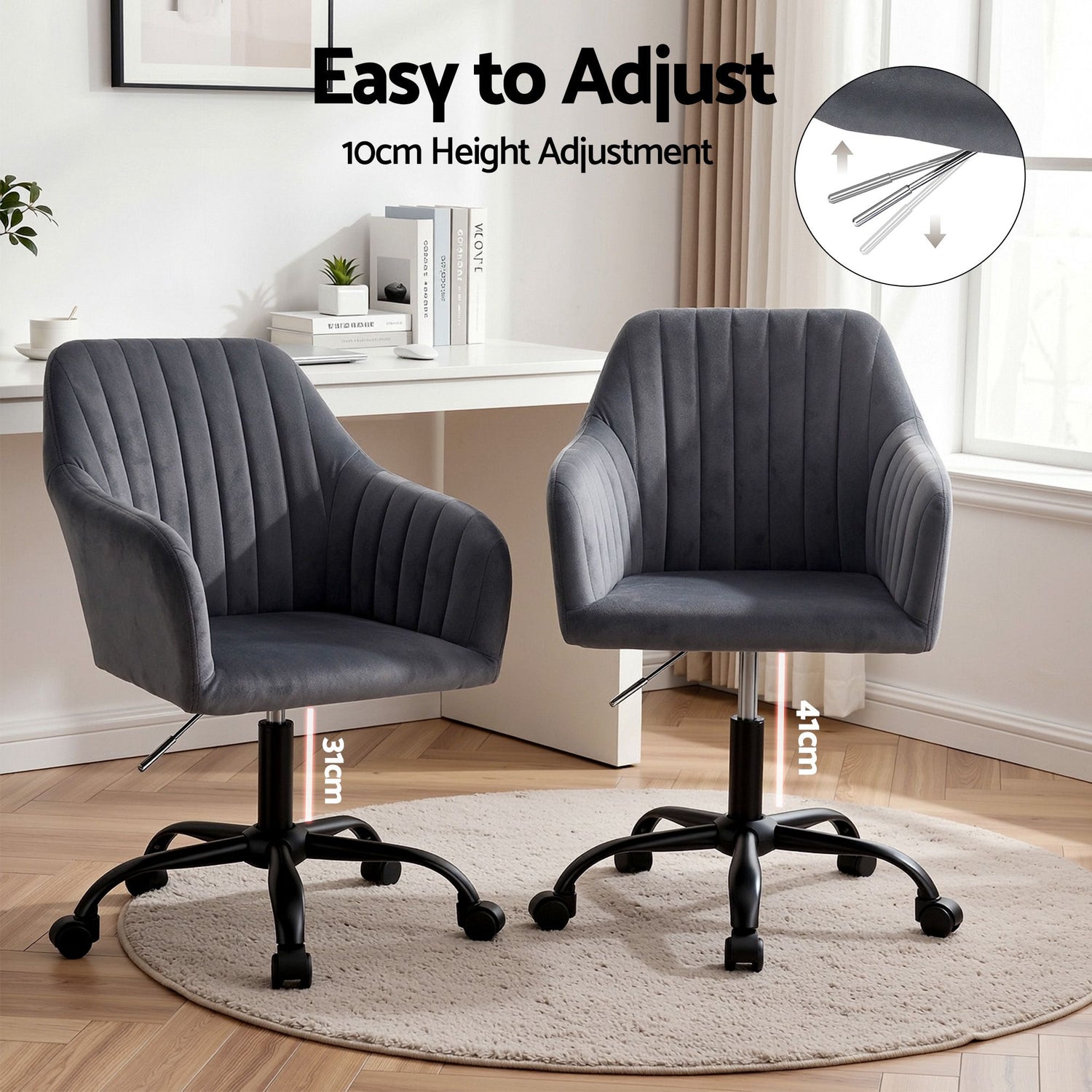 Artiss Office Chair Velvet Seat Dark Grey-Furniture > Bar Stools &amp; Chairs-PEROZ Accessories