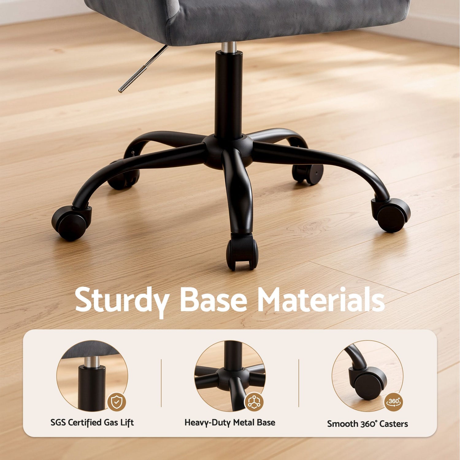 Artiss Office Chair Velvet Seat Dark Grey-Furniture > Bar Stools &amp; Chairs-PEROZ Accessories
