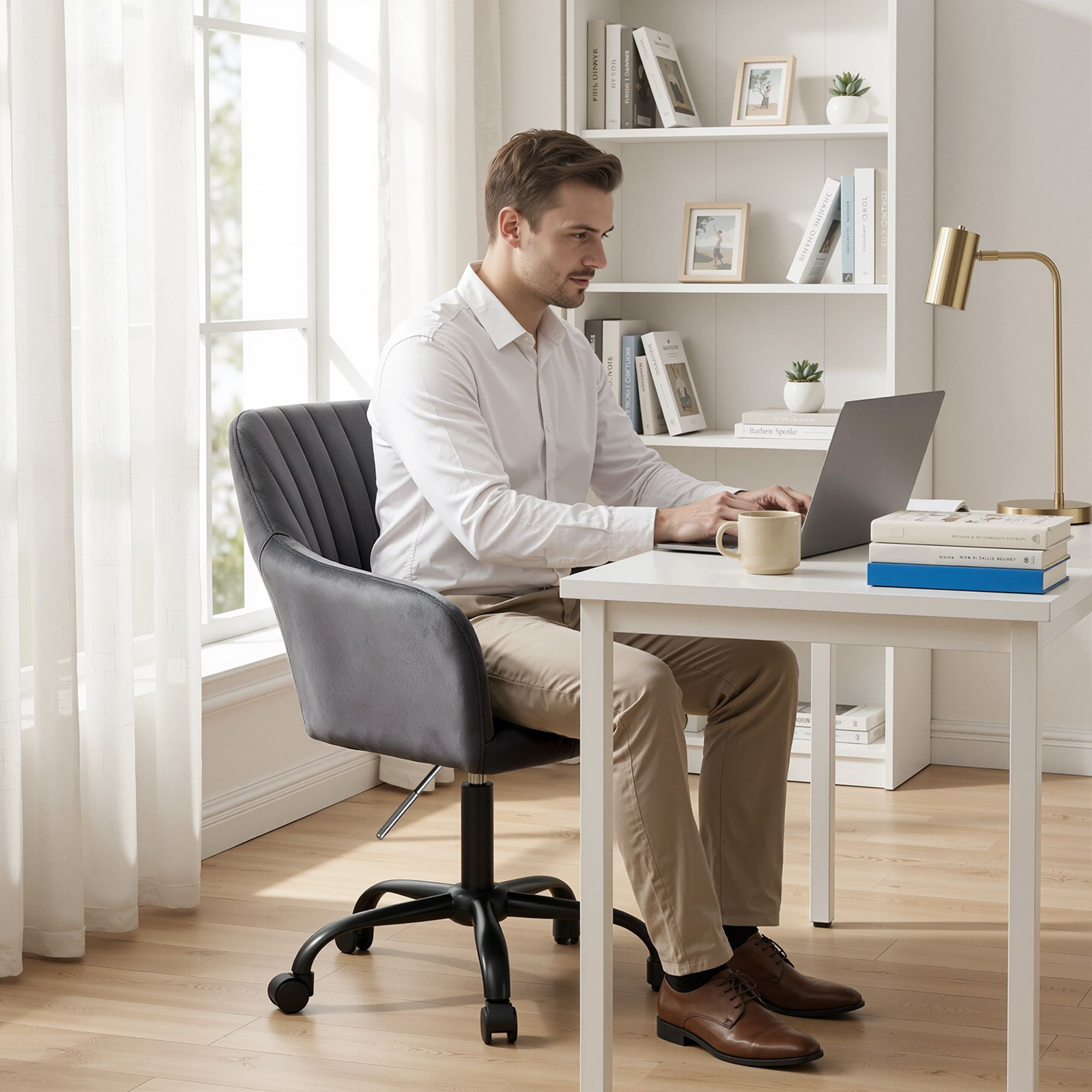 Artiss Office Chair Velvet Seat Dark Grey-Furniture > Bar Stools &amp; Chairs-PEROZ Accessories
