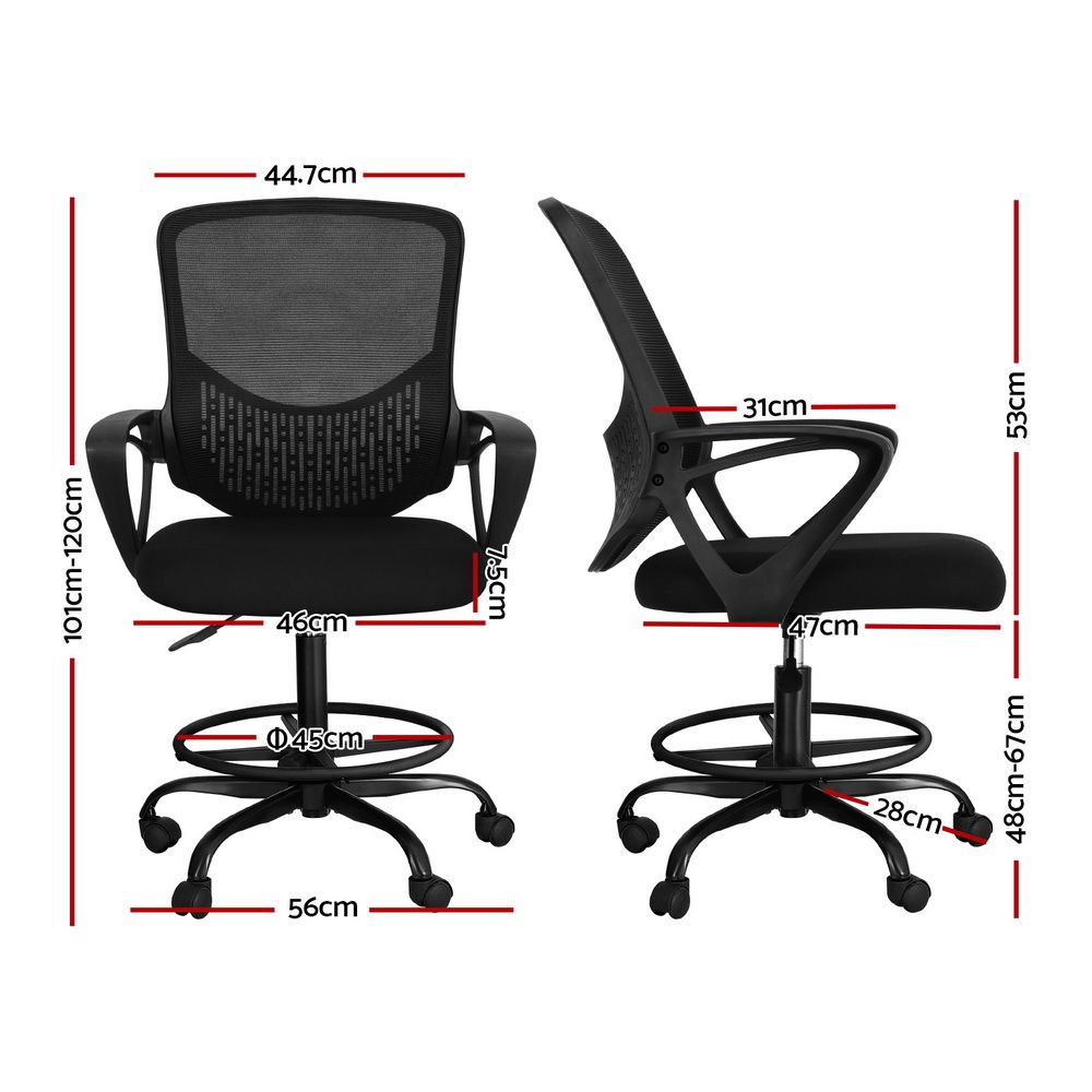 Artiss Office Chair Drafting Stool Mesh Chairs Black-Office Chairs-PEROZ Accessories