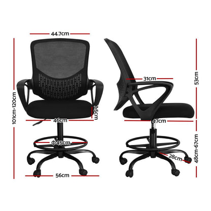 Artiss Office Chair Drafting Stool Mesh Chairs Black-Office Chairs-PEROZ Accessories