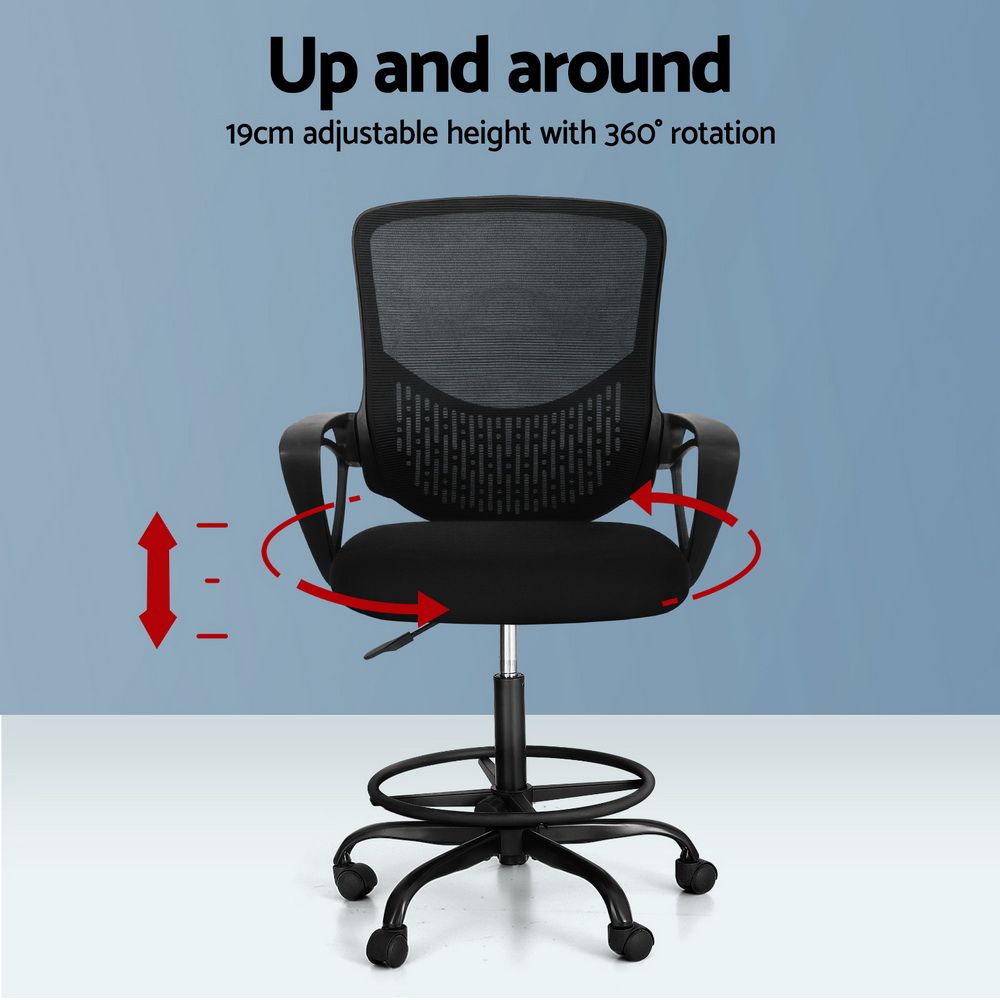 Artiss Office Chair Drafting Stool Mesh Chairs Black-Office Chairs-PEROZ Accessories