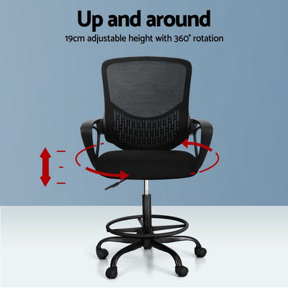 Artiss Office Chair Drafting Stool Mesh Chairs Black-Office Chairs-PEROZ Accessories