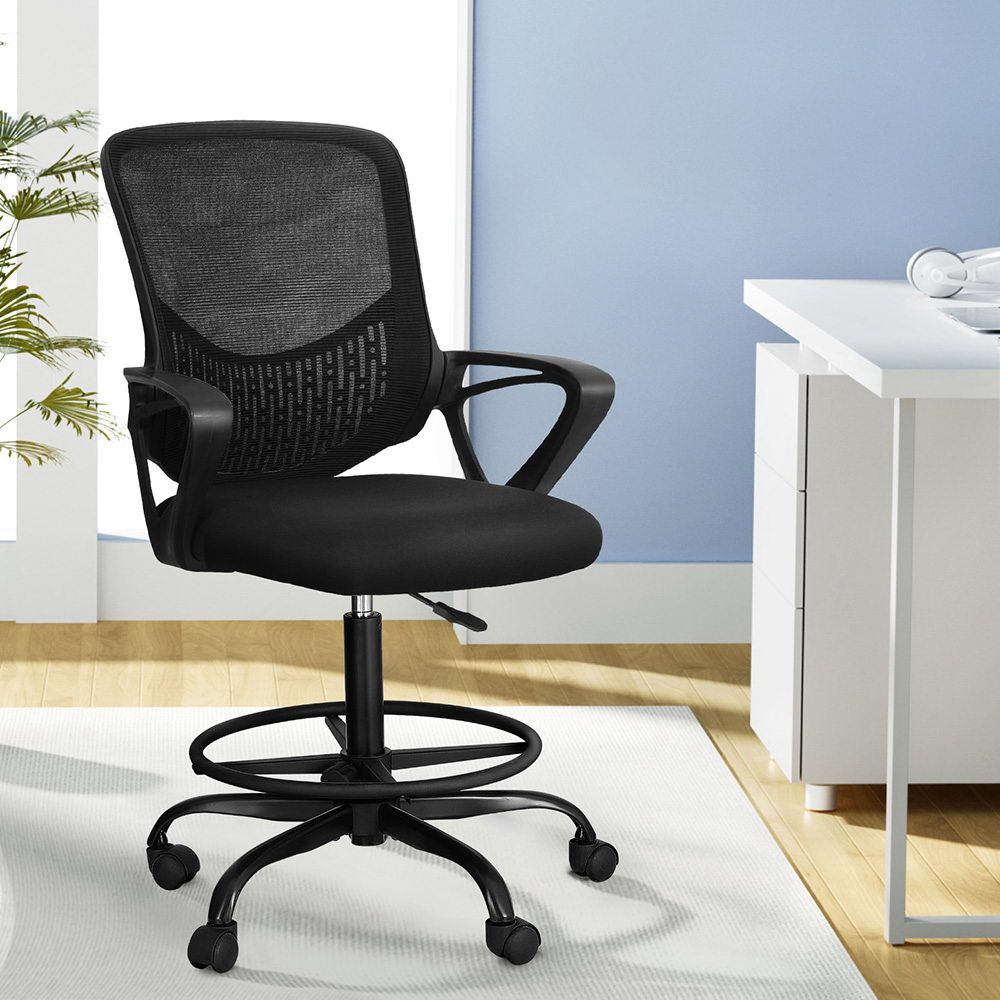 Artiss Office Chair Drafting Stool Mesh Chairs Black-Office Chairs-PEROZ Accessories
