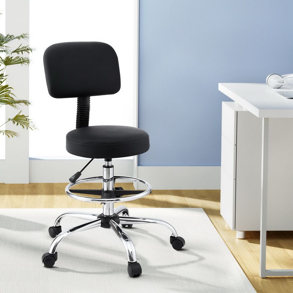 Artiss Office Chair Drafting Computer Standing Desk Chairs Ergonomic PU Black-Furniture > Office > Office &amp; Desk Chairs-PEROZ Accessories