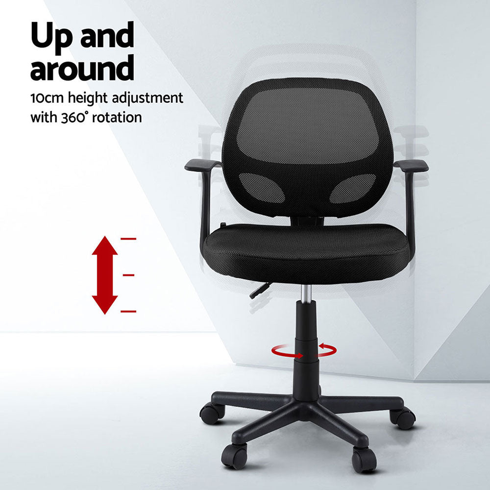 Artiss 2x Mesh Office Chair Computer Gaming Desk Chairs Work Study Mid Back Black-Furniture &gt; Office &gt; Office &amp; Desk Chairs-PEROZ Accessories