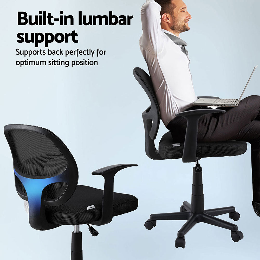 Artiss 2x Mesh Office Chair Computer Gaming Desk Chairs Work Study Mid Back Black-Furniture &gt; Office &gt; Office &amp; Desk Chairs-PEROZ Accessories