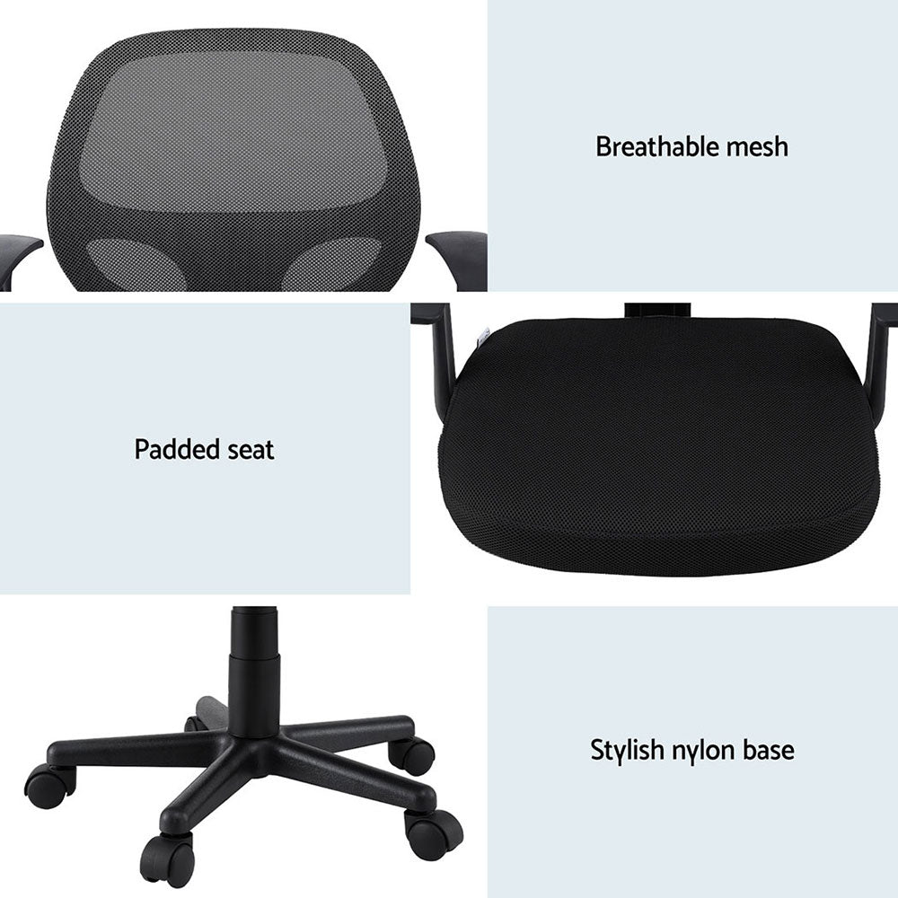 Artiss 2x Mesh Office Chair Computer Gaming Desk Chairs Work Study Mid Back Black-Furniture &gt; Office &gt; Office &amp; Desk Chairs-PEROZ Accessories