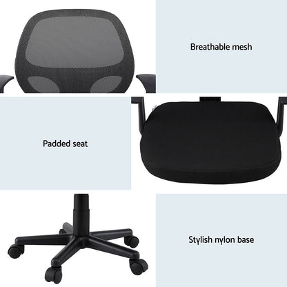 Artiss 2x Mesh Office Chair Computer Gaming Desk Chairs Work Study Mid Back Black-Furniture &gt; Office &gt; Office &amp; Desk Chairs-PEROZ Accessories