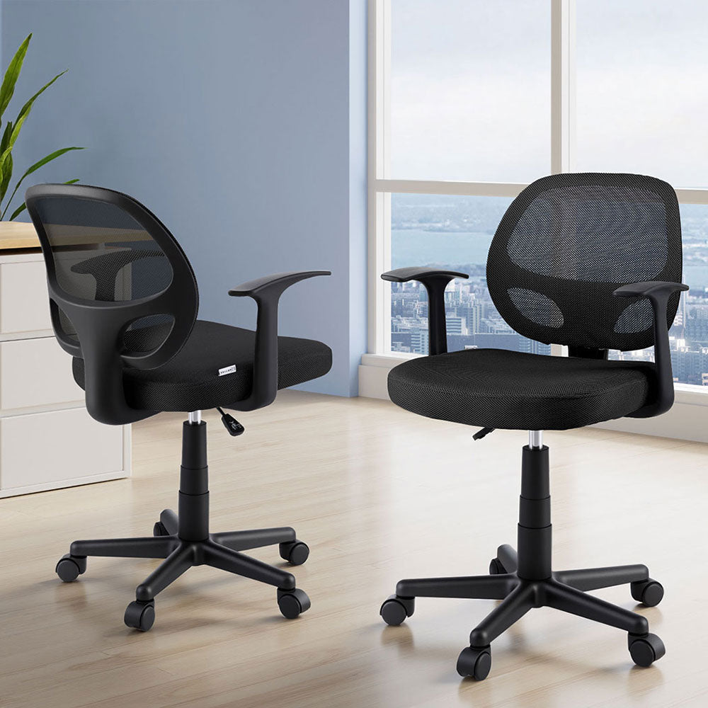 Artiss 2x Mesh Office Chair Computer Gaming Desk Chairs Work Study Mid Back Black-Furniture &gt; Office &gt; Office &amp; Desk Chairs-PEROZ Accessories