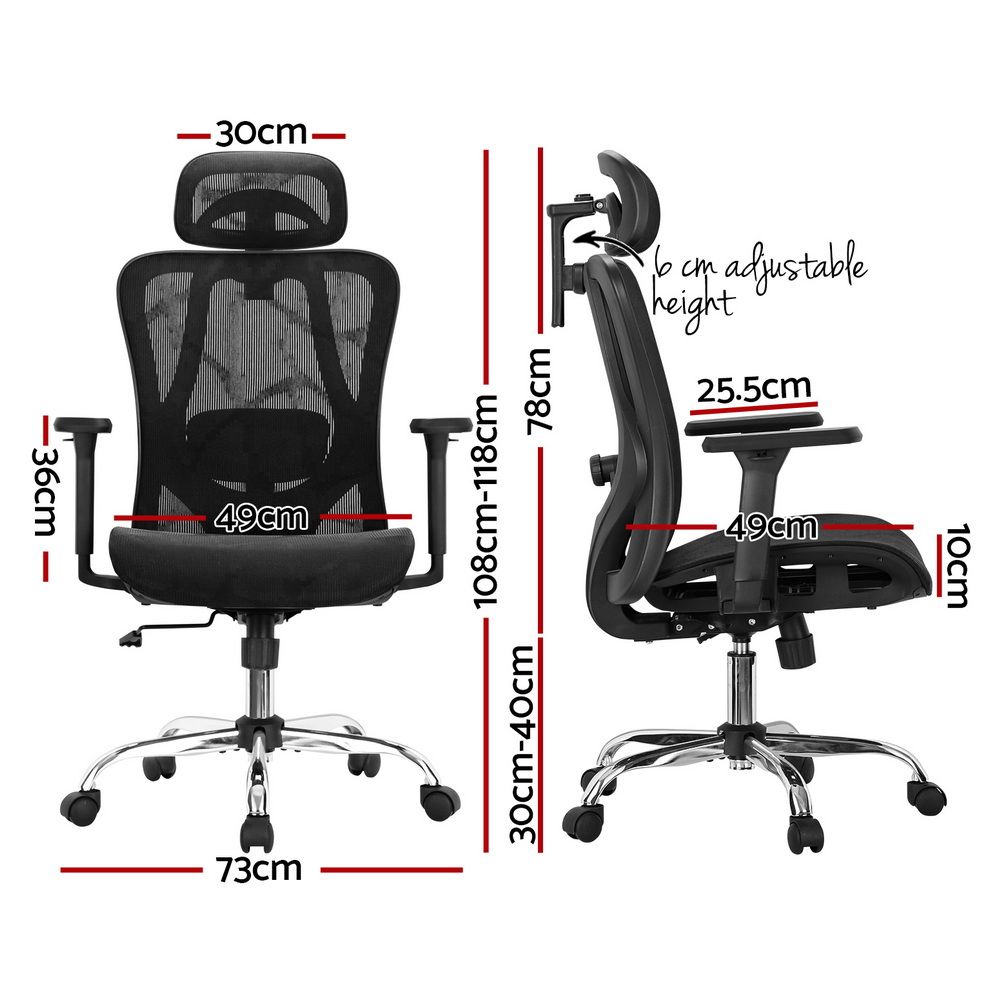 Artiss Ergonomic Office Chair Recline Black-Furniture > Bar Stools &amp; Chairs-PEROZ Accessories
